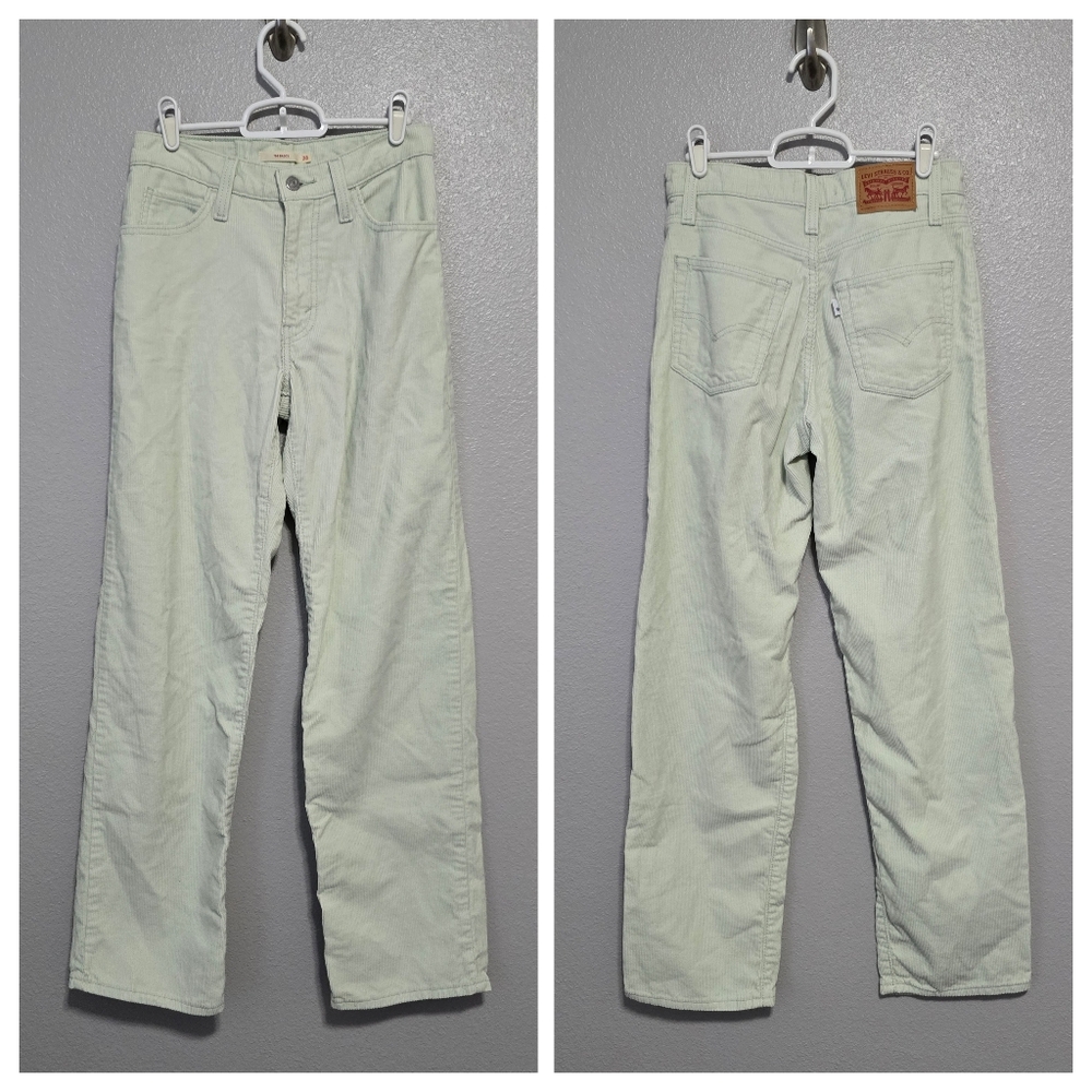 Levi's 94 Baggy Light Lime Green High Rise Relaxed Fit Straight Leg Corduroy - Picture 2 of 6